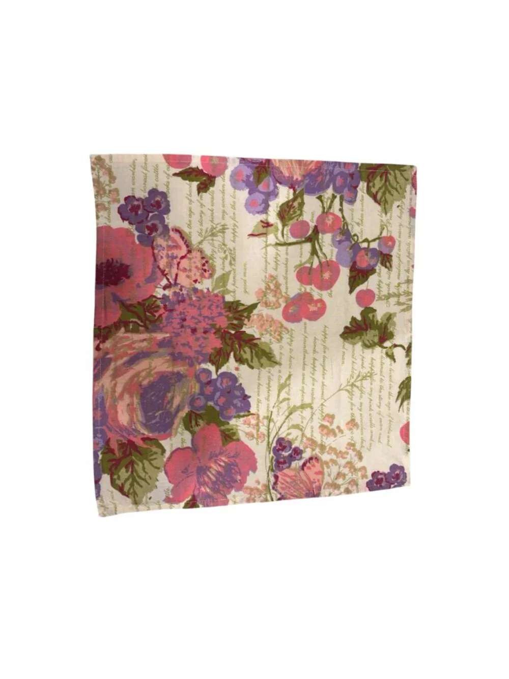 April Cornell Set of 8 Floral Cotton Dinner Napkins Cottage Garden Pink Purple